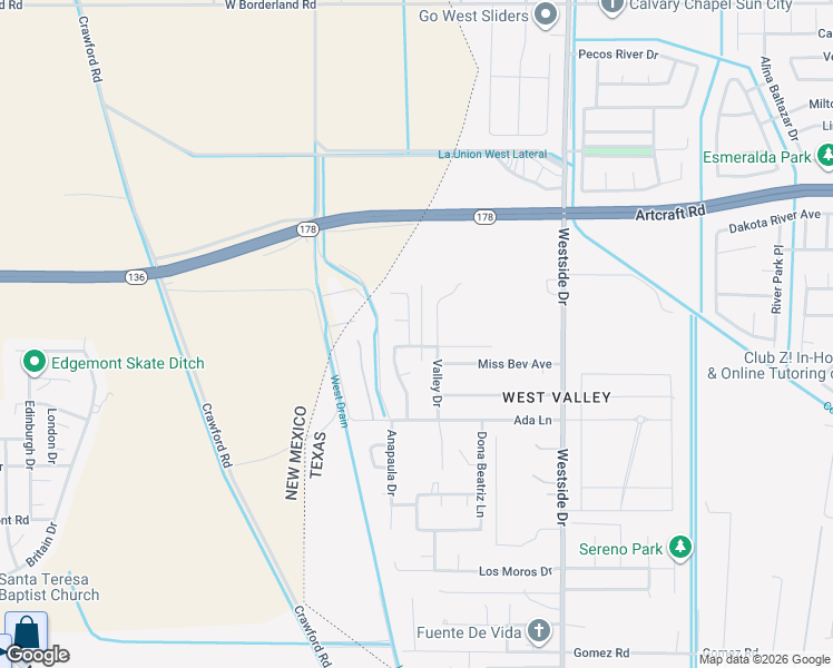 map of restaurants, bars, coffee shops, grocery stores, and more near 6104 Sara Suzann Lane in El Paso