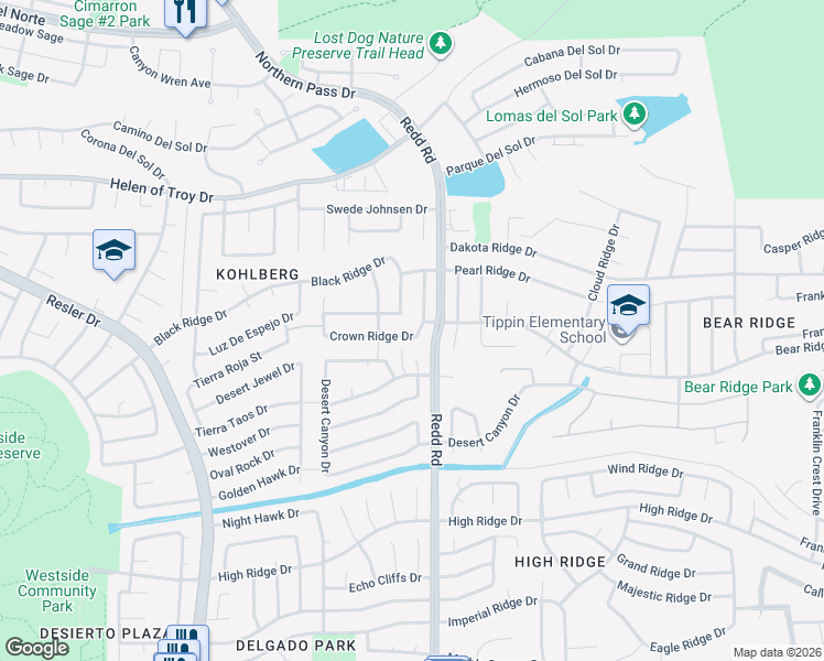 map of restaurants, bars, coffee shops, grocery stores, and more near 6913 Crown Ridge Drive in El Paso