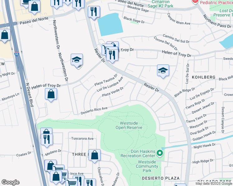 map of restaurants, bars, coffee shops, grocery stores, and more near 1476 Plaza Verde Drive in El Paso