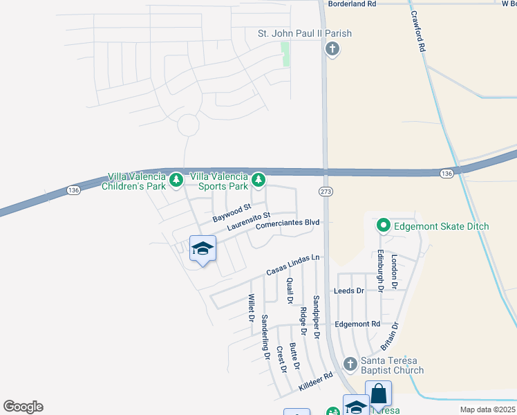 map of restaurants, bars, coffee shops, grocery stores, and more near 5824 Baywood Street in Santa Teresa