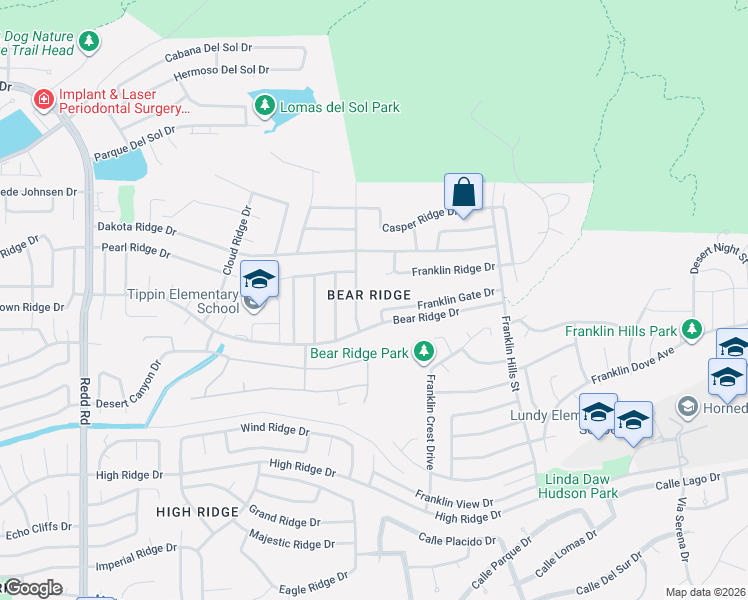 map of restaurants, bars, coffee shops, grocery stores, and more near 6425 Franklin Gate Drive in El Paso