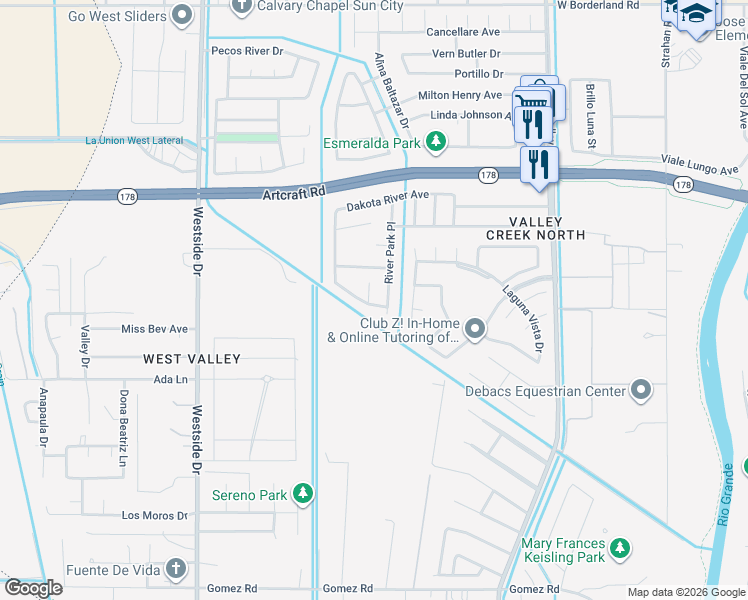 map of restaurants, bars, coffee shops, grocery stores, and more near 6092 Pecan Park Place in El Paso