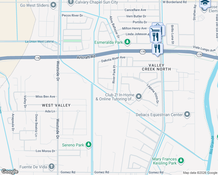 map of restaurants, bars, coffee shops, grocery stores, and more near 6092 Pecan Park Place in El Paso