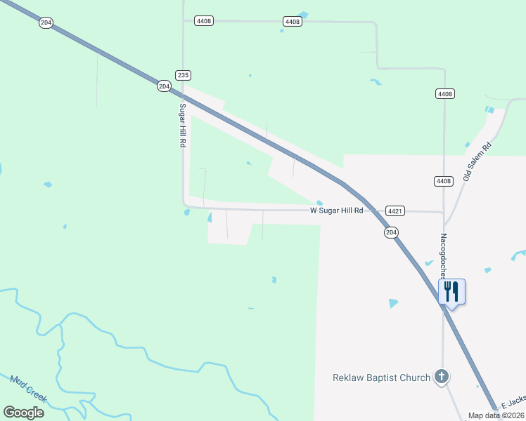map of restaurants, bars, coffee shops, grocery stores, and more near West Sugar Hill Road in Reklaw