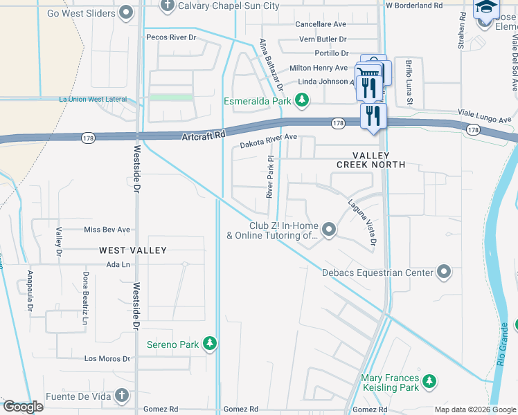 map of restaurants, bars, coffee shops, grocery stores, and more near 6092 Pecan Park Place in El Paso