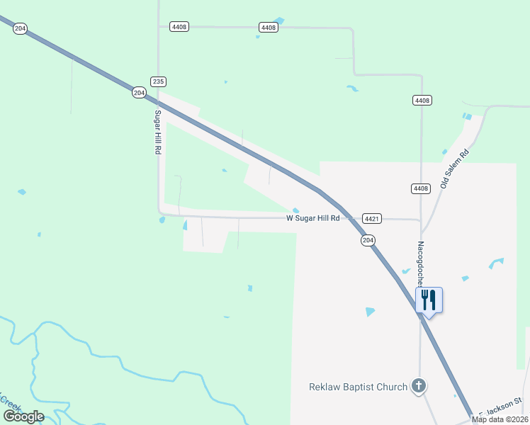 map of restaurants, bars, coffee shops, grocery stores, and more near West Sugar Hill Road in Reklaw