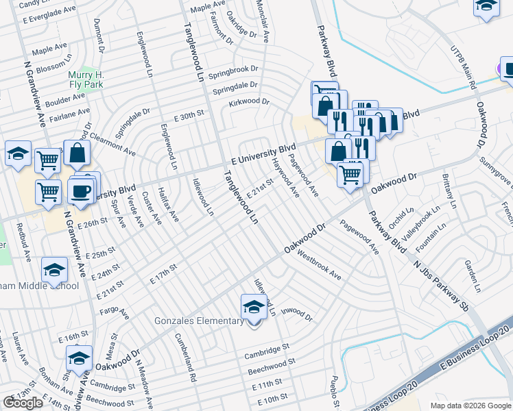 map of restaurants, bars, coffee shops, grocery stores, and more near 2833 E 17th St in Odessa