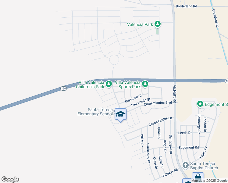 map of restaurants, bars, coffee shops, grocery stores, and more near Russell Boulevard in Santa Teresa