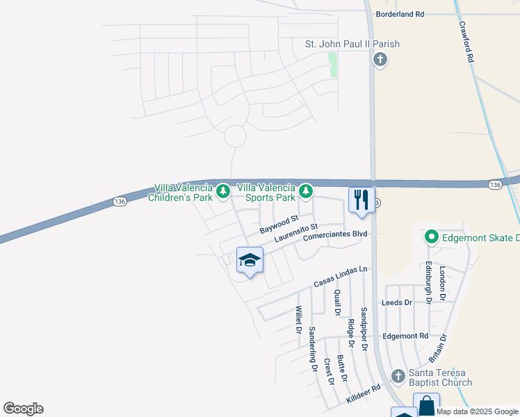 map of restaurants, bars, coffee shops, grocery stores, and more near 5814 Bywood Street in Santa Teresa
