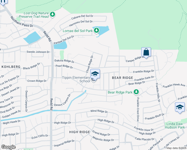 map of restaurants, bars, coffee shops, grocery stores, and more near 6541 Bear Ridge Drive in El Paso