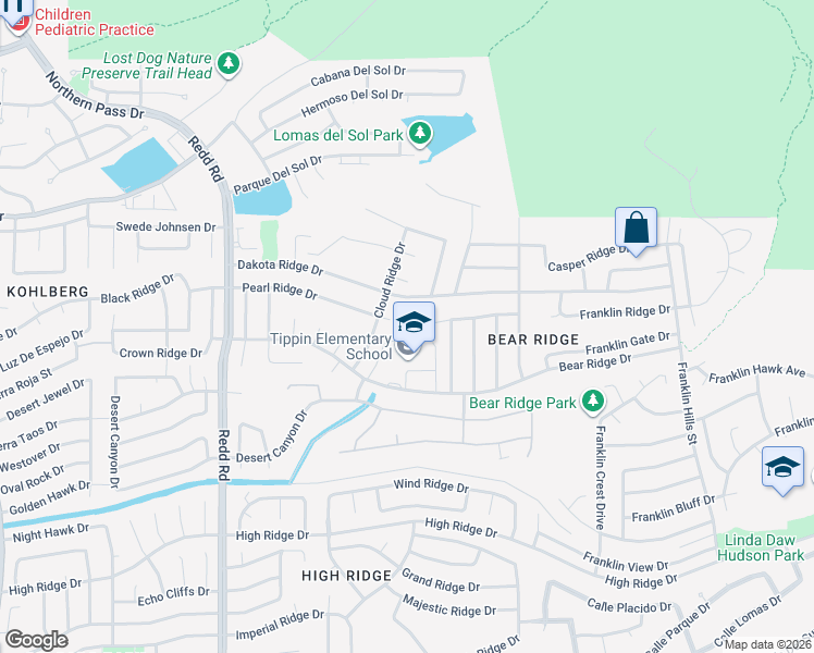 map of restaurants, bars, coffee shops, grocery stores, and more near 6541 Bear Ridge Drive in El Paso