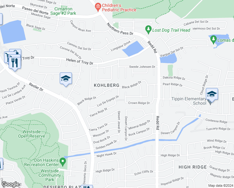 map of restaurants, bars, coffee shops, grocery stores, and more near 7037 Luz De Espejo Drive in El Paso