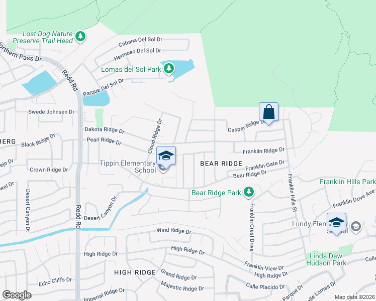 map of restaurants, bars, coffee shops, grocery stores, and more near 6533 Bear Cat Ridge Drive in El Paso