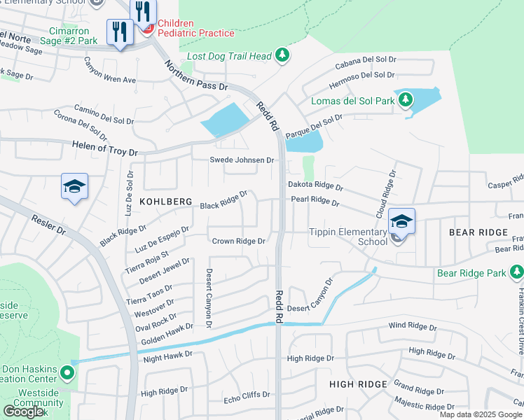 map of restaurants, bars, coffee shops, grocery stores, and more near 1424 Black Ridge Drive in El Paso