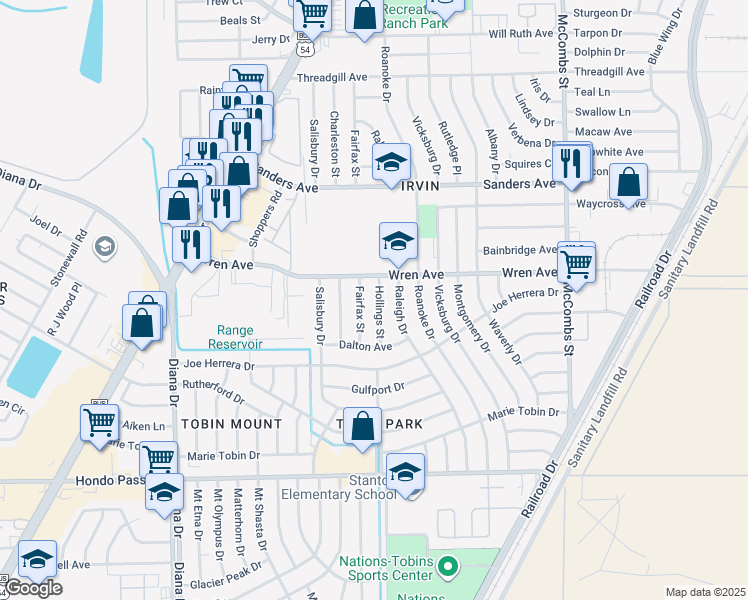 map of restaurants, bars, coffee shops, grocery stores, and more near 9319 Hollings Street in El Paso