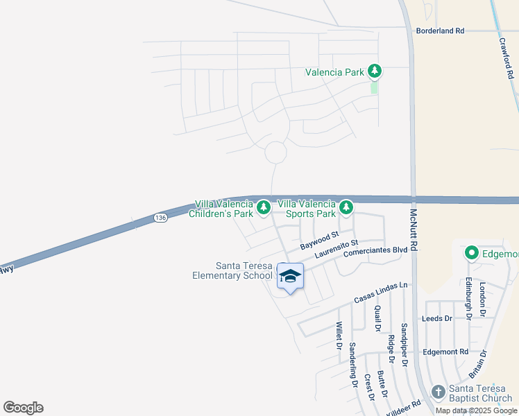 map of restaurants, bars, coffee shops, grocery stores, and more near Russell Boulevard in Santa Teresa