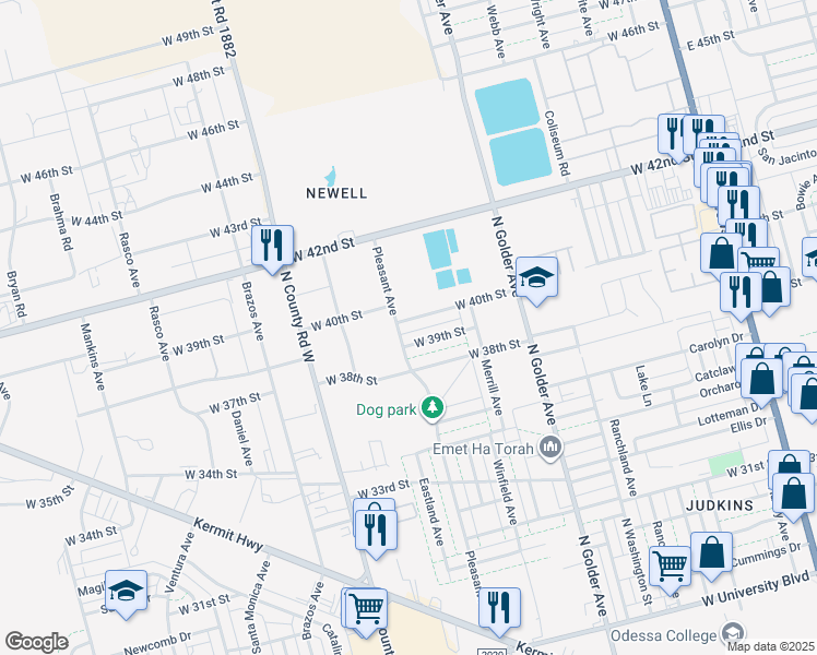map of restaurants, bars, coffee shops, grocery stores, and more near 919 W 40th St in Odessa
