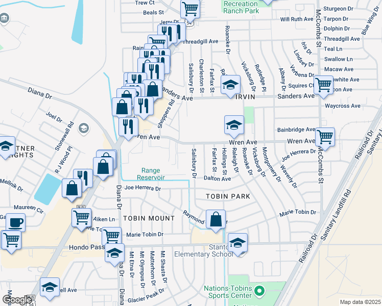 map of restaurants, bars, coffee shops, grocery stores, and more near 9329 Salisbury Drive in El Paso