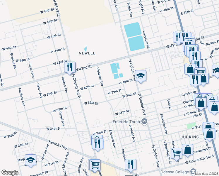 map of restaurants, bars, coffee shops, grocery stores, and more near 919 West 40th Street in Odessa