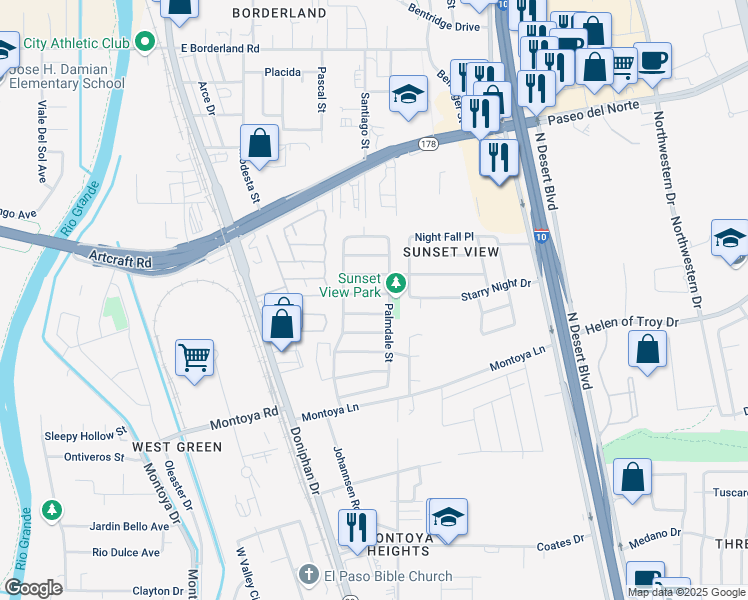 map of restaurants, bars, coffee shops, grocery stores, and more near 248 Laurel Springs Court in El Paso