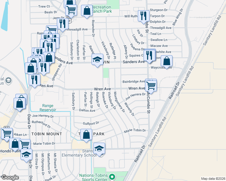 map of restaurants, bars, coffee shops, grocery stores, and more near 9314 Vicksburg Drive in El Paso