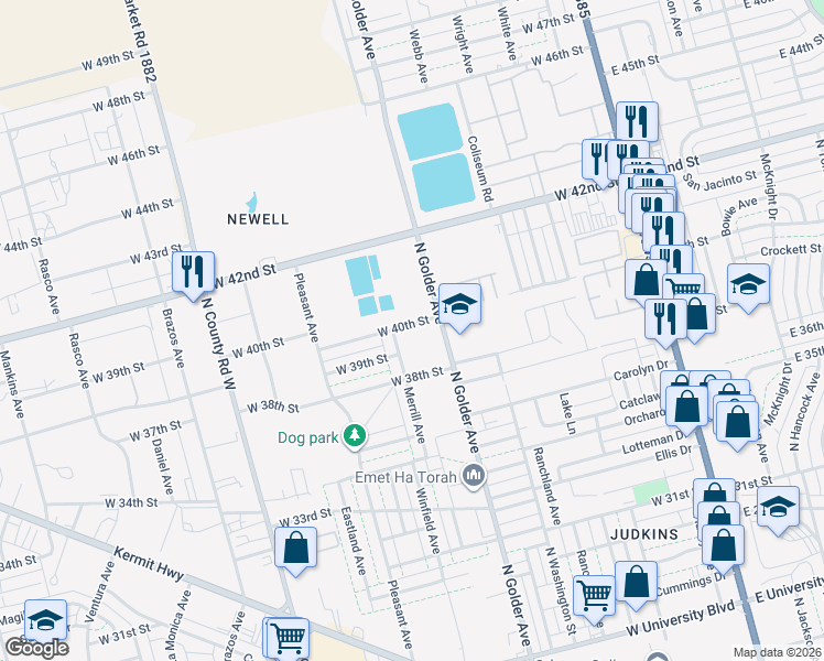 map of restaurants, bars, coffee shops, grocery stores, and more near 4003 North Golder Avenue in Odessa