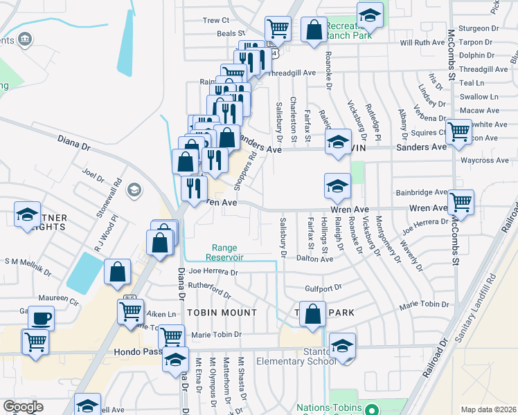 map of restaurants, bars, coffee shops, grocery stores, and more near in El Paso