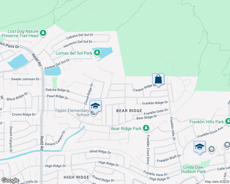 map of restaurants, bars, coffee shops, grocery stores, and more near 6528 Boulder Ridge in El Paso