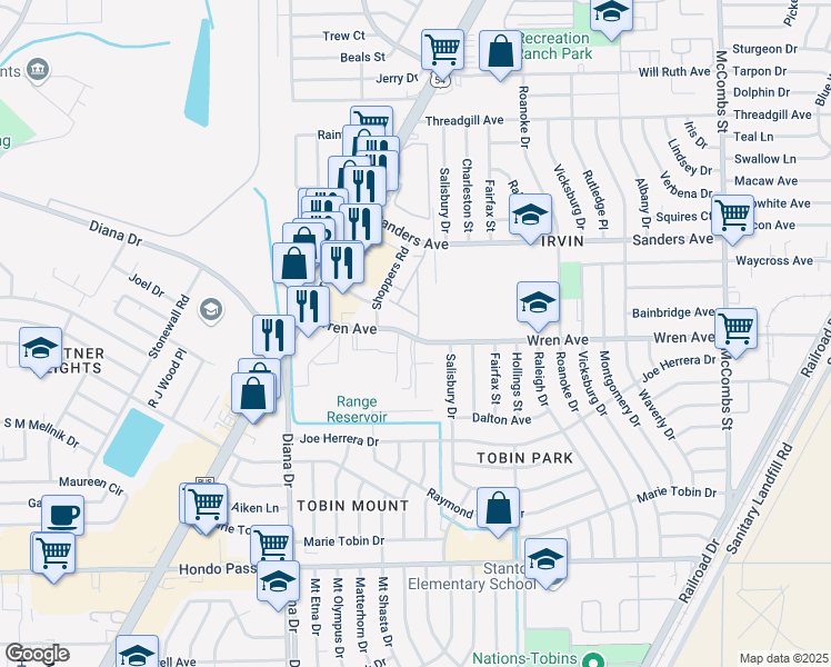 map of restaurants, bars, coffee shops, grocery stores, and more near in El Paso