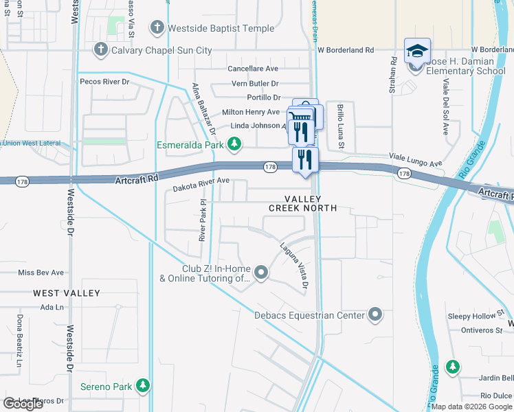 map of restaurants, bars, coffee shops, grocery stores, and more near 673 Laramie River Avenue in El Paso