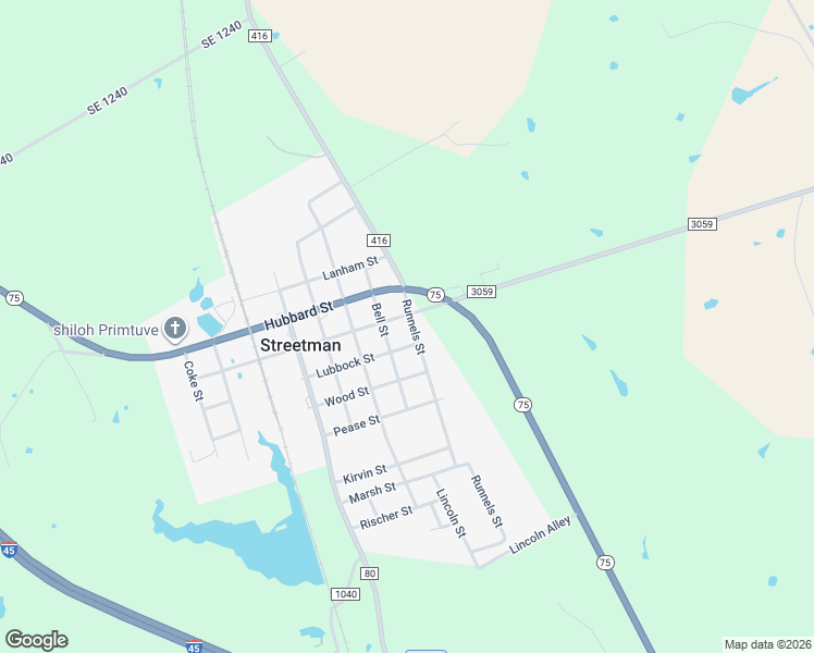 map of restaurants, bars, coffee shops, grocery stores, and more near 104 Runnels Street in Streetman