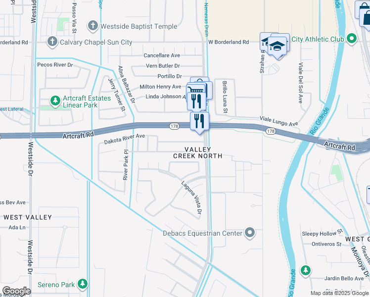 map of restaurants, bars, coffee shops, grocery stores, and more near 637 Laramie River Avenue in El Paso