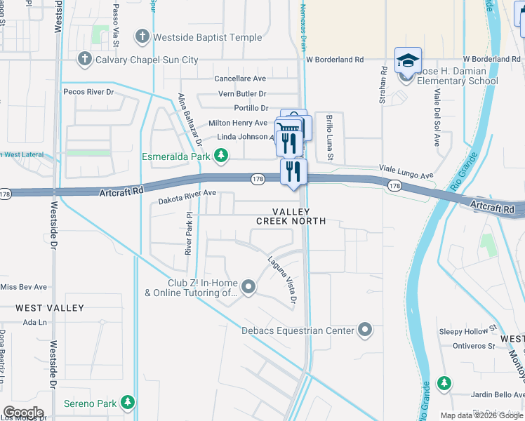 map of restaurants, bars, coffee shops, grocery stores, and more near 637 Laramie River Avenue in El Paso