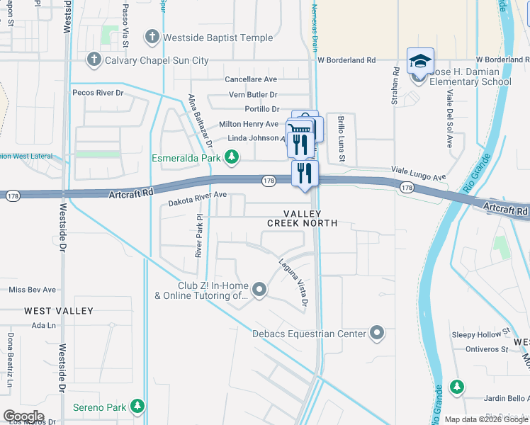 map of restaurants, bars, coffee shops, grocery stores, and more near 673 Laramie River Avenue in El Paso