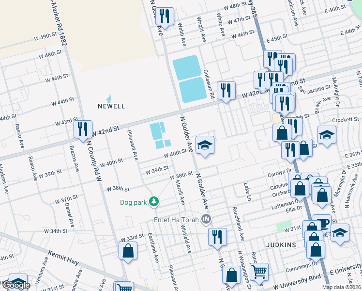 map of restaurants, bars, coffee shops, grocery stores, and more near 4003 North Golder Avenue in Odessa
