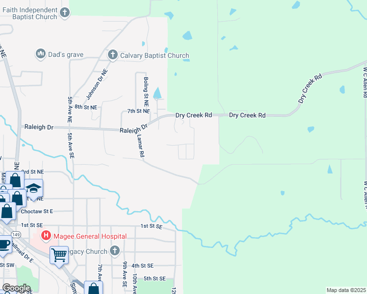 map of restaurants, bars, coffee shops, grocery stores, and more near 205 Woodgate Place Northeast in Magee