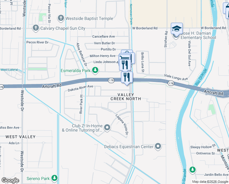 map of restaurants, bars, coffee shops, grocery stores, and more near 637 Laramie River Avenue in El Paso