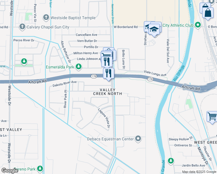 map of restaurants, bars, coffee shops, grocery stores, and more near 601 Laramie River Avenue in El Paso