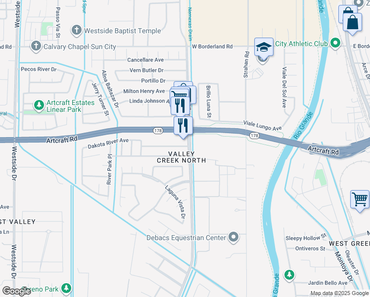 map of restaurants, bars, coffee shops, grocery stores, and more near 601 Laramie River Avenue in El Paso