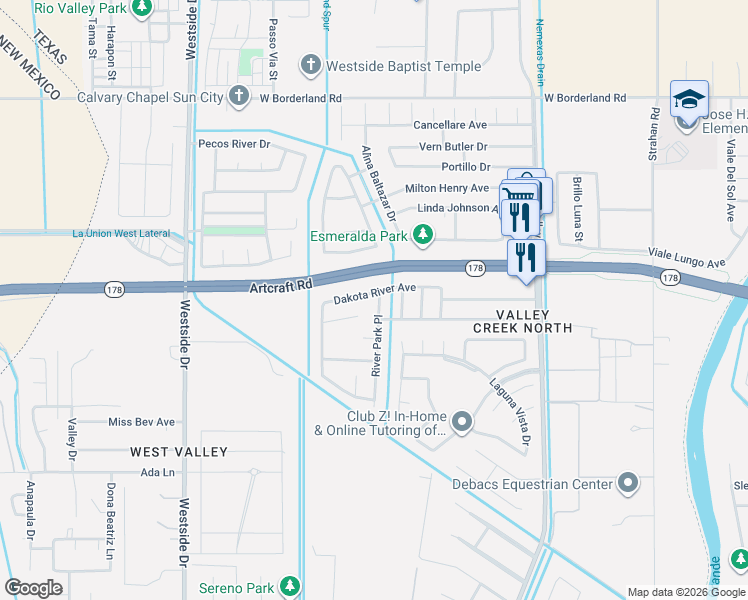 map of restaurants, bars, coffee shops, grocery stores, and more near 837 Agave Park Court in El Paso