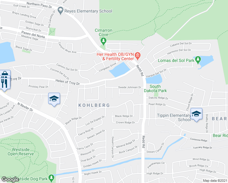 map of restaurants, bars, coffee shops, grocery stores, and more near 1524 John Macguire Place in El Paso