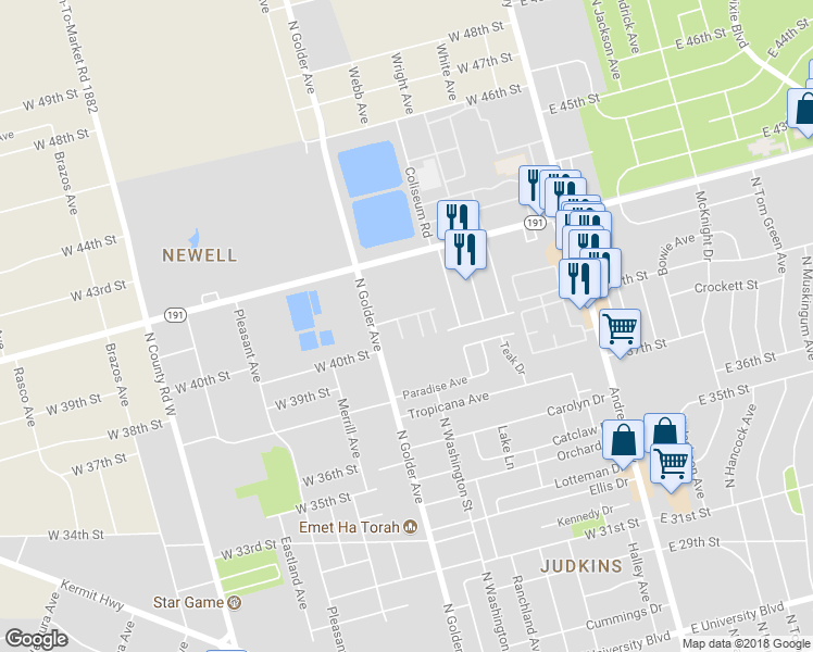 map of restaurants, bars, coffee shops, grocery stores, and more near 4000 North Golder Avenue in Odessa