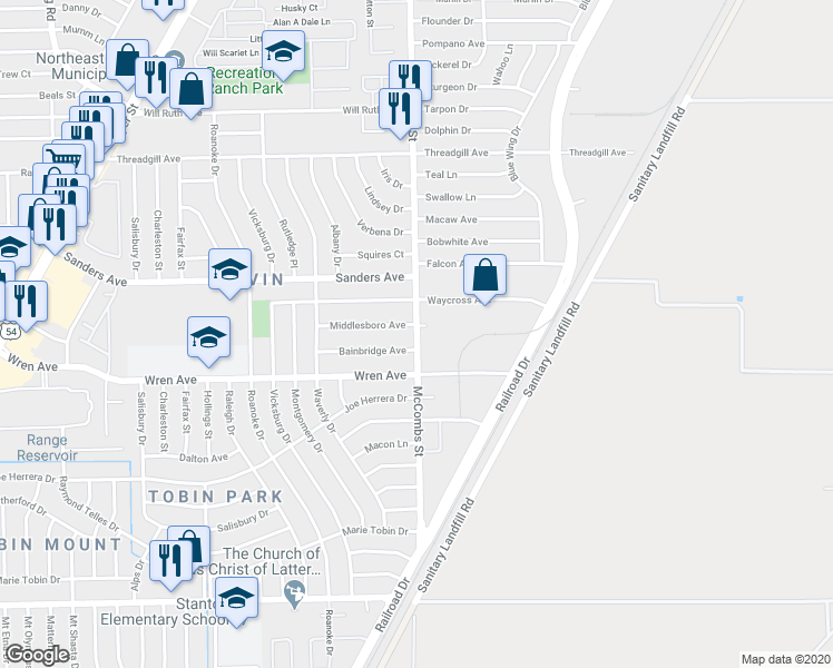 map of restaurants, bars, coffee shops, grocery stores, and more near 9438 McCombs St in El Paso