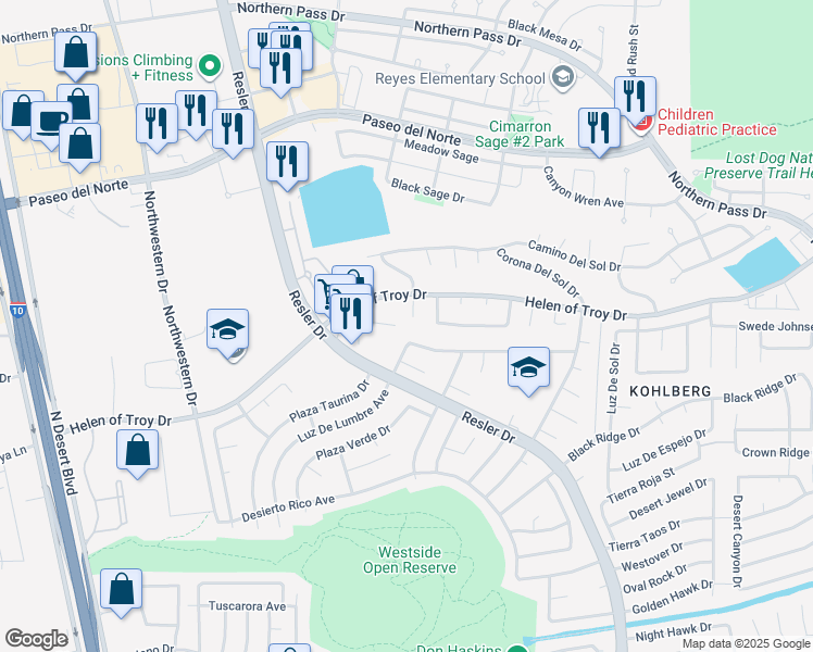 map of restaurants, bars, coffee shops, grocery stores, and more near 1509 Aloe Vera Lane in El Paso