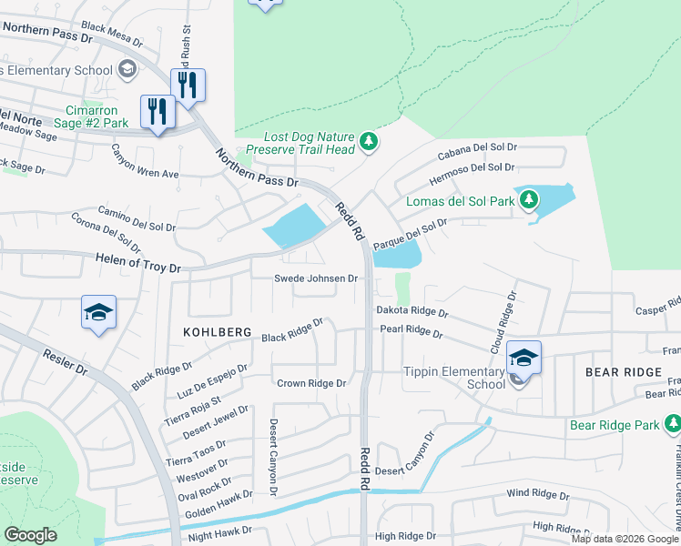 map of restaurants, bars, coffee shops, grocery stores, and more near 6925 Swede Johnsen Drive in El Paso