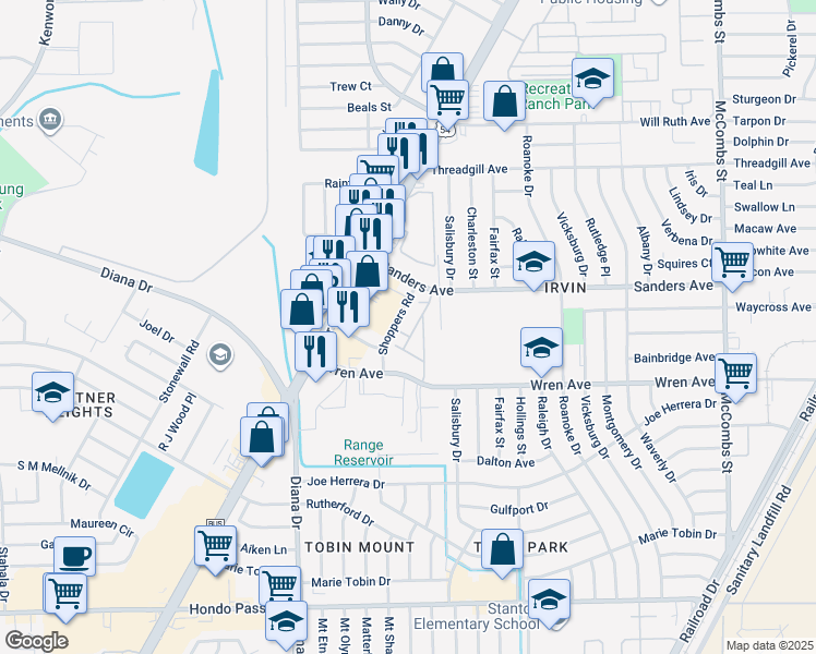 map of restaurants, bars, coffee shops, grocery stores, and more near 5249 Wren Avenue in El Paso