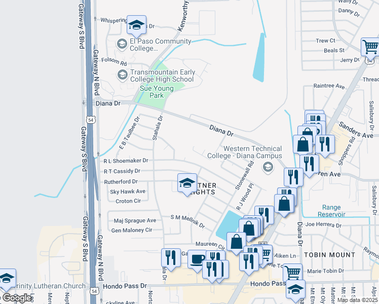 map of restaurants, bars, coffee shops, grocery stores, and more near 4608 Robert Holt Drive in El Paso