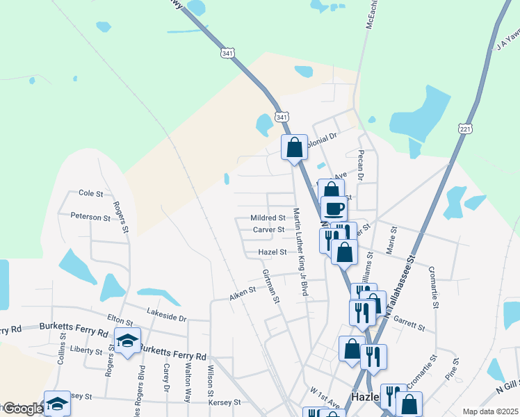 map of restaurants, bars, coffee shops, grocery stores, and more near 40-42 Ronnie St in Hazlehurst