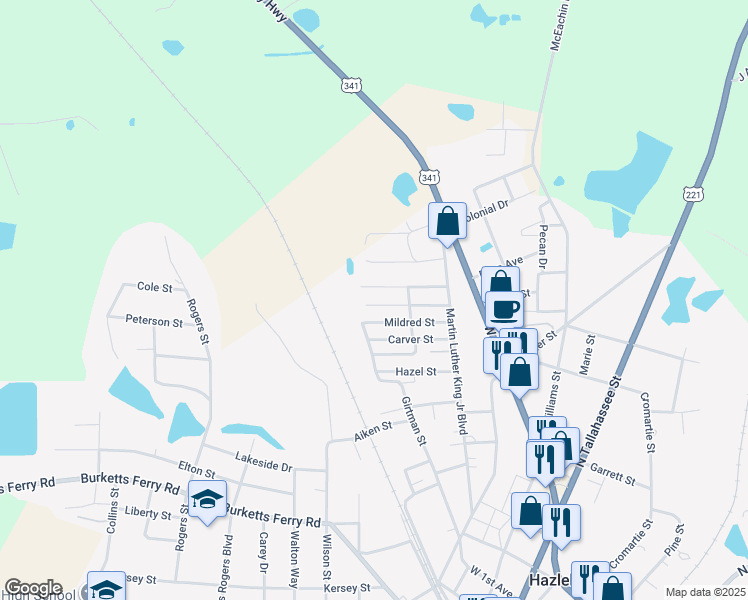 map of restaurants, bars, coffee shops, grocery stores, and more near 40 Ronnie Street in Hazlehurst
