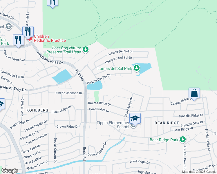 map of restaurants, bars, coffee shops, grocery stores, and more near 1451 Senda Del Sol Lane in El Paso